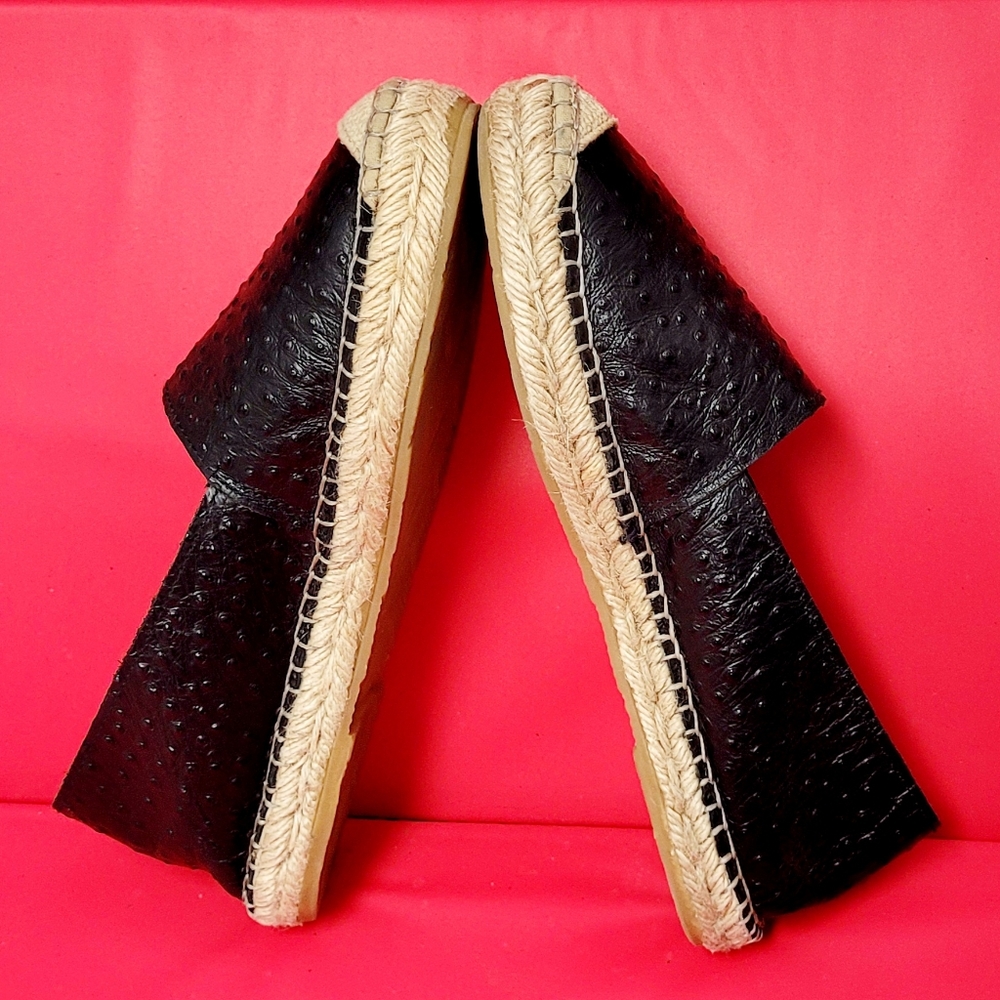 Fabiolas Luxury Black Ostrich Leather Womens Espadrilles Flats size 37 / US 6.5 - Picture 6 of 9